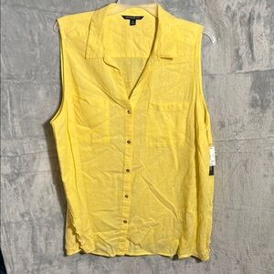 NWT linen blend top plus size 3X Yellow Sleeveless Shirt lightweight buttons